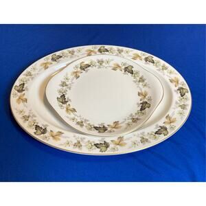 VTG Royal Doulton Larchmont Serving Platter16' and Cake Plate 10' Leaves Flowers